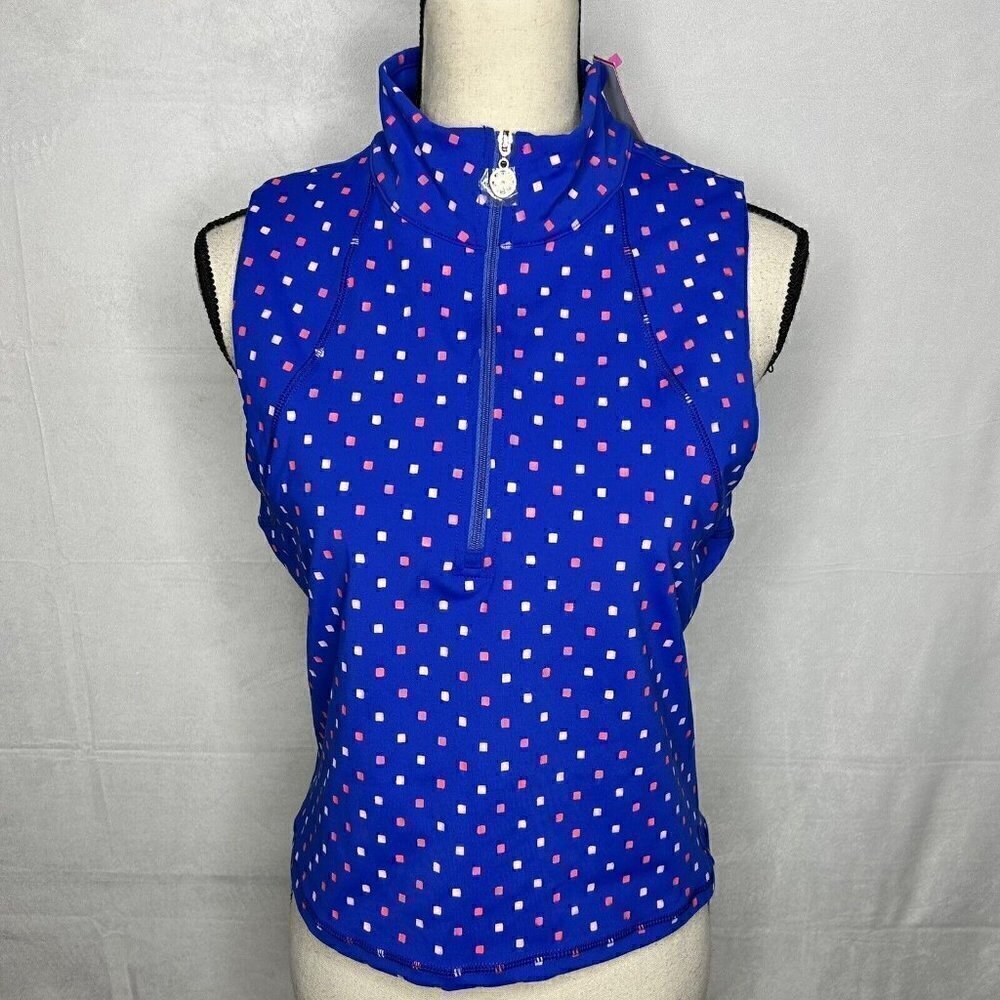 Lilly Pulitzer Luxletic Callie Half Zip Borealis Blue Top UPF 50 Size L NWT